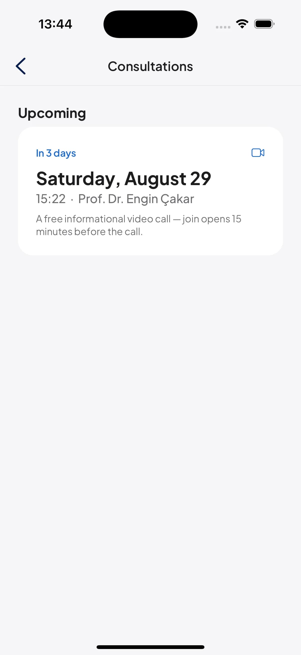 Next New Steps app: upcoming video consultation