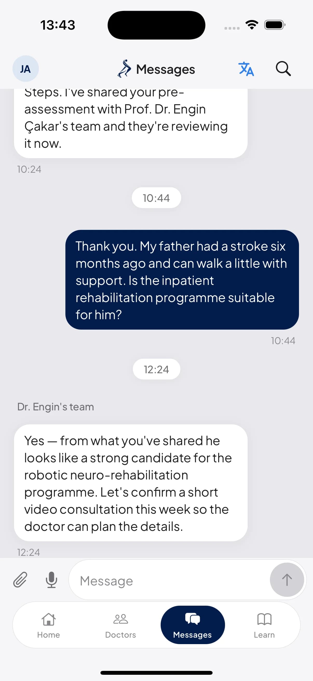 Next New Steps app: Messages with your care team