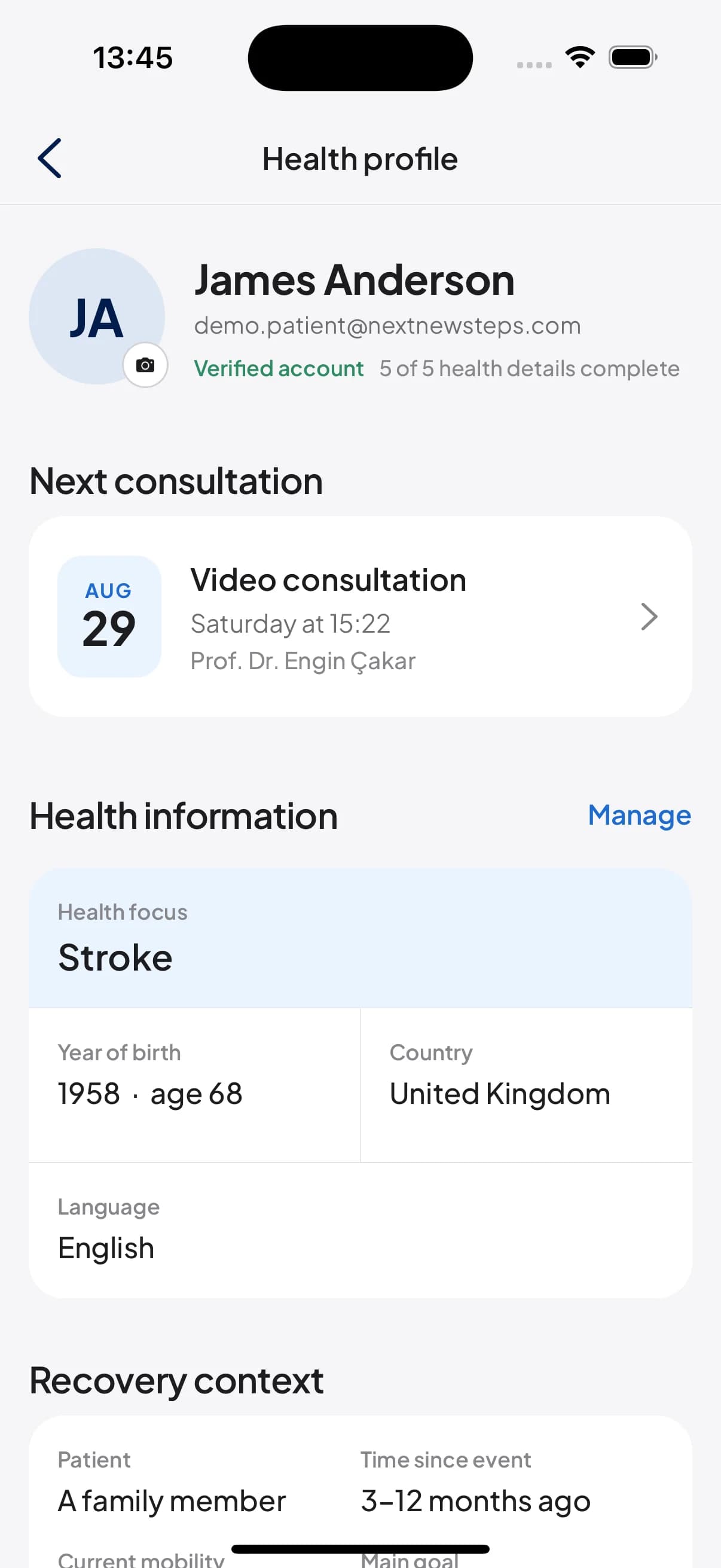 Next New Steps app: your profile and pre-assessment summary